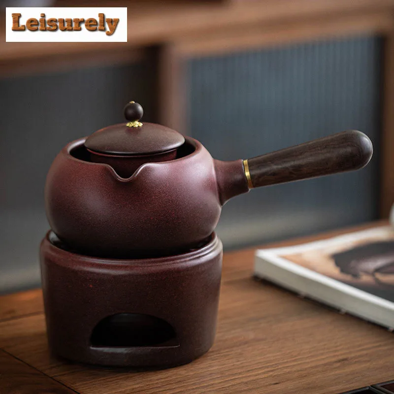 700ML Handmade Kiln Change Red Ceramic Teapot  Solid Wood Side Handle Health Pot Boiling Water Large Kettle Kung Fu Tea Set Gift