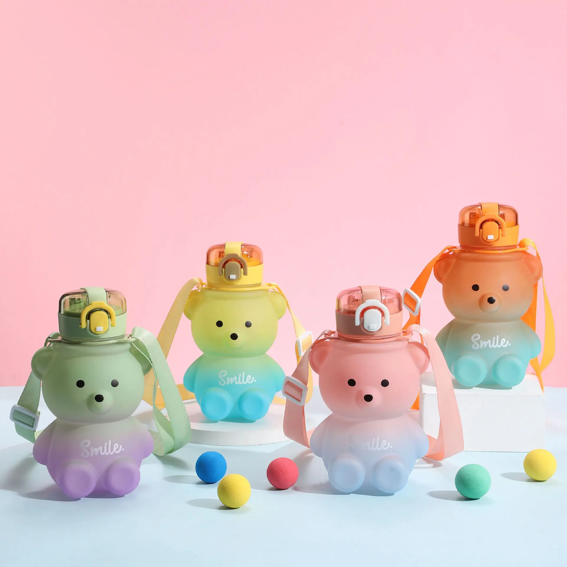 

Bear Gradient Cute Water Cup Summer High Value Plastic Cup Portable Straw Large Capacity Kettle