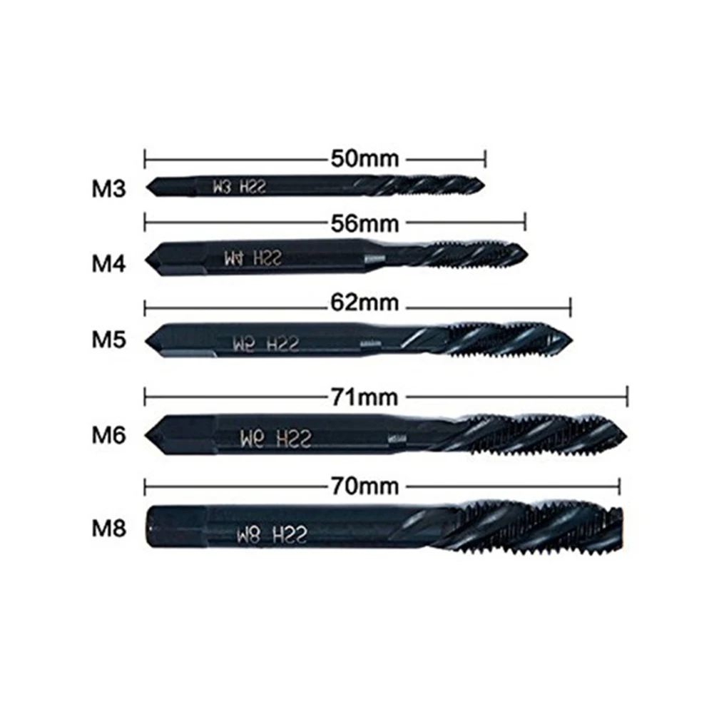 

5Pcs HSS Spiral Tap Spiral Screw Tap Drilling Slotting For Cutting M3-M8 Metric Thread Tap Drill Bits Hand Tap