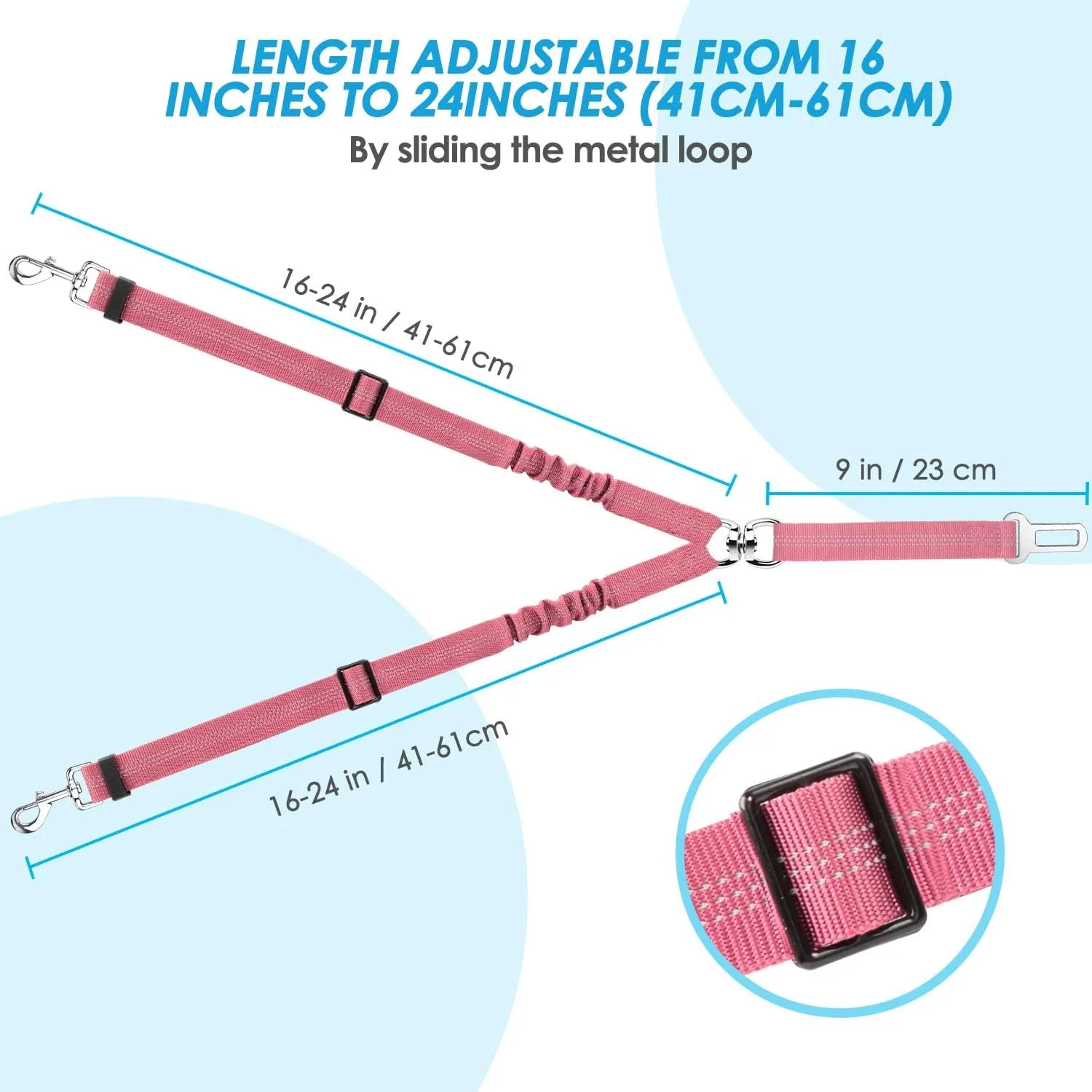 Double Dog Safety Seat Belt Adjustable Elastic Car Safety Leash Shock Reflective Dog Vehicle Restraint Drive Pet Belt
