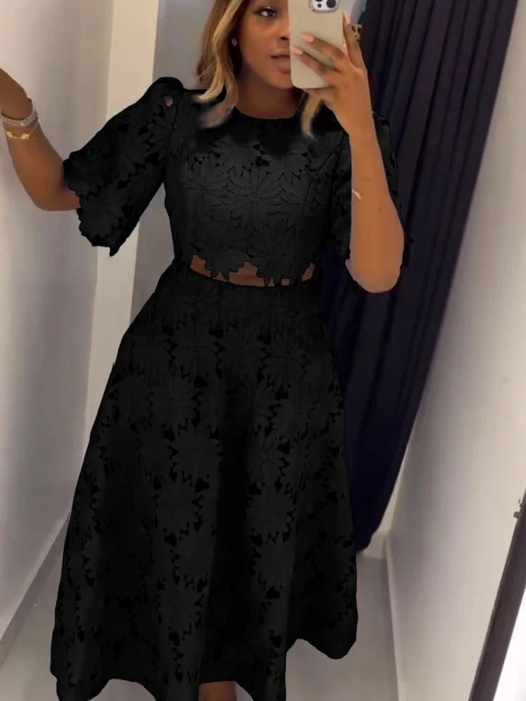 Wmstar two piece outfits women wholesale dress sets The new style hollowed out top sweet matching suit dropshopping S-3XL