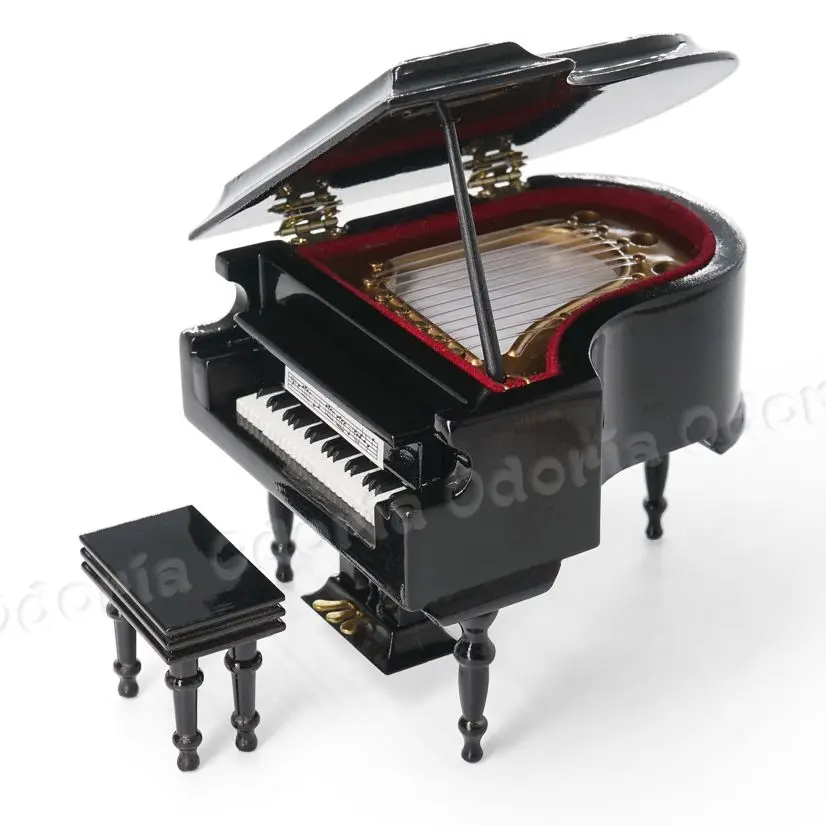 

Odoria 1:12 Miniature Grand Piano and Bench/Stool Wooden Music Box Musical Instrument Set Dollhouse Accessories Doll House Decor