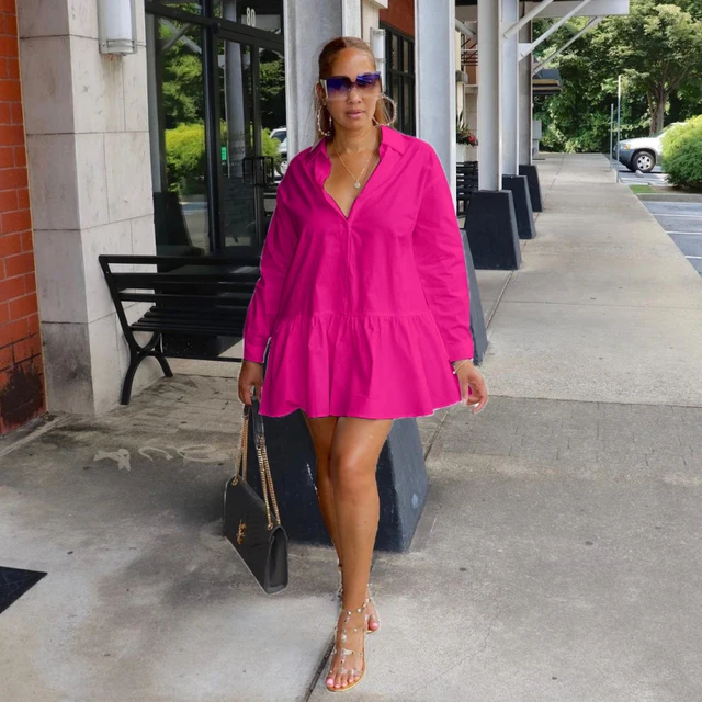 Women's Spring Casual Solid Shirt Dress Loose Waist Fashion Long Sleeve Short  A-line Dresses - Dresses - AliExpress