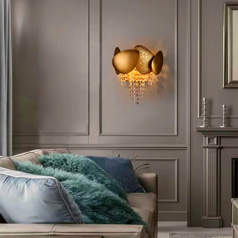 

Room Wall Decoration Interior Bedroom LED Staircase Wall Lamp Art Light Luxury Crystal Bedside Living Room Backwall Lighting