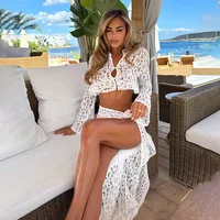 Hirigin Sexy dentelle jupe ensembles femmes manches évasées haut court fente pansement jupes longues couvrir mode plage vacances couverture 2