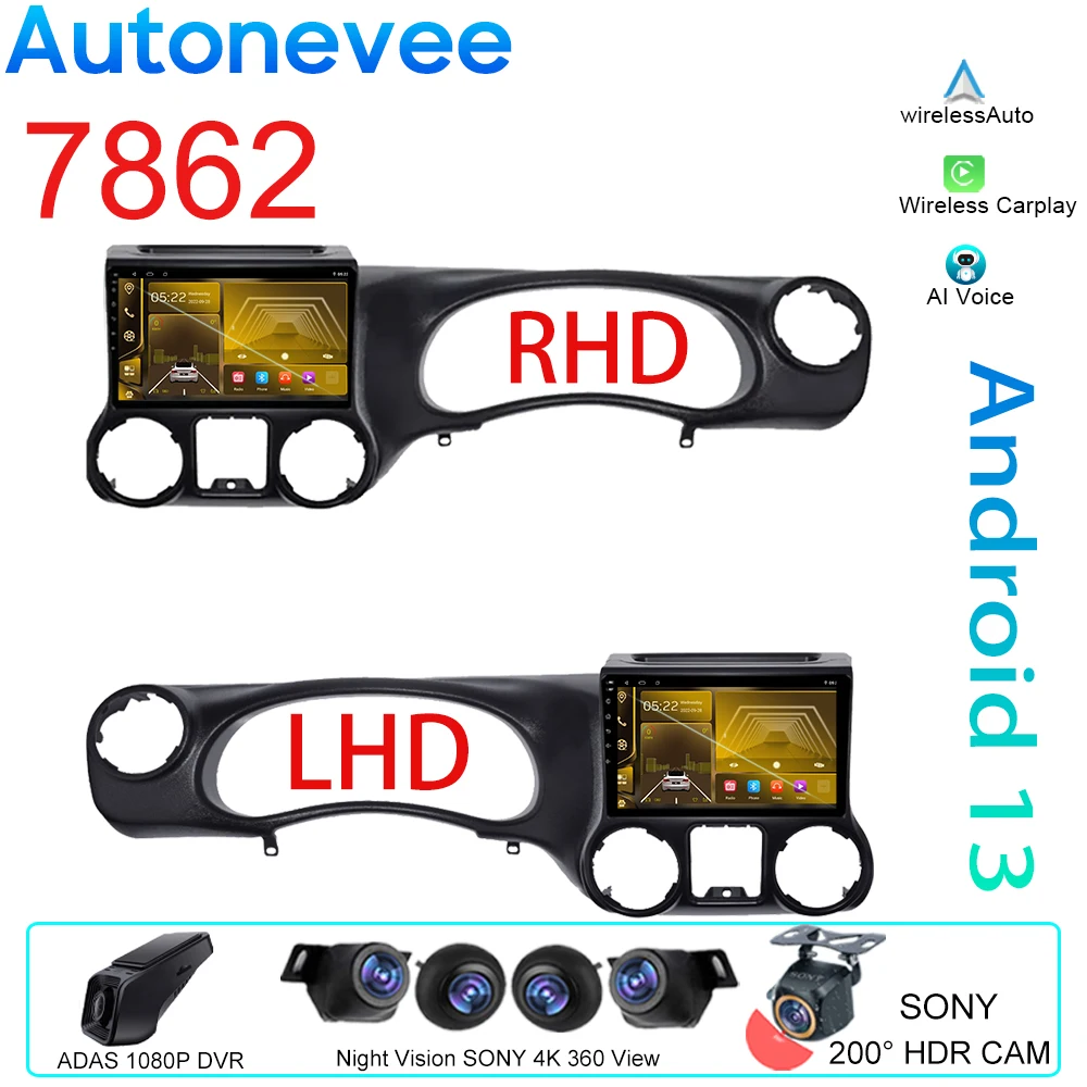 

4G Автомобильный Android для Jeep Wrangler 3 JK 2010 - 2018 проигрыватель автомобильное радио мультимедийный GPS 360 камера HDR ЦП QLED 5G WIFI BT навигация