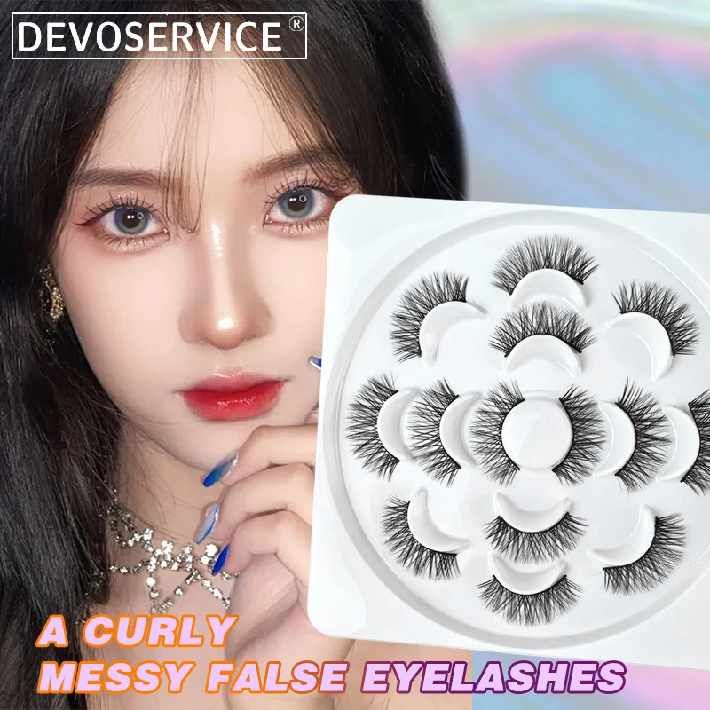 DEVOSERVICE 7 Pairs Cross Long Lashes Natural Fluffy Handmade False Eyelashes Full Stripe Eyelash Extension Supplies Maquiagem