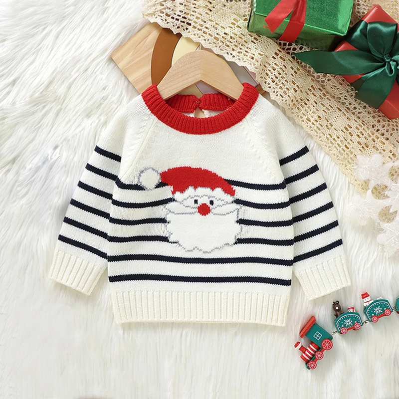 Infant Toddler Baby Boy Girl Knit Sweater Blouse Pullover Santa Clause Sweatshirt Warm Crewneck Long Sleeve Tops Christmas