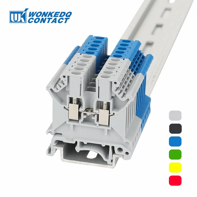 10Pcs UK-3N Screw Wire Electrical Connector UK3 2.5mm² 24-14 AWG Feed-through Universal Plug Din Rail Terminal Block UK3N