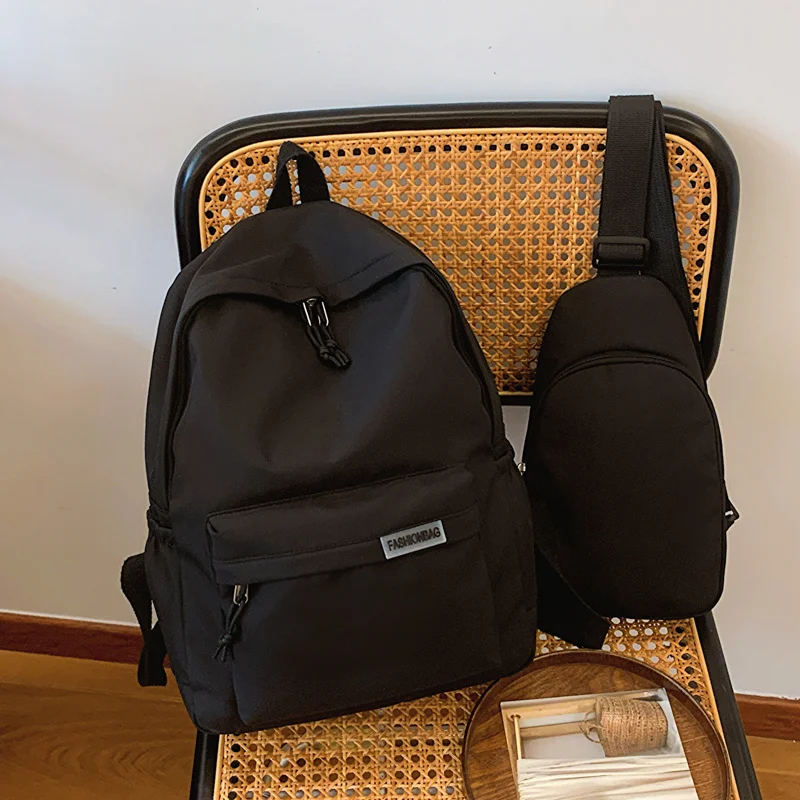 2pcs Bagset back to school Nylon Women Backpack Female Travel Bag Solid Color Large Capacity School Season Casual Schoolbag 4