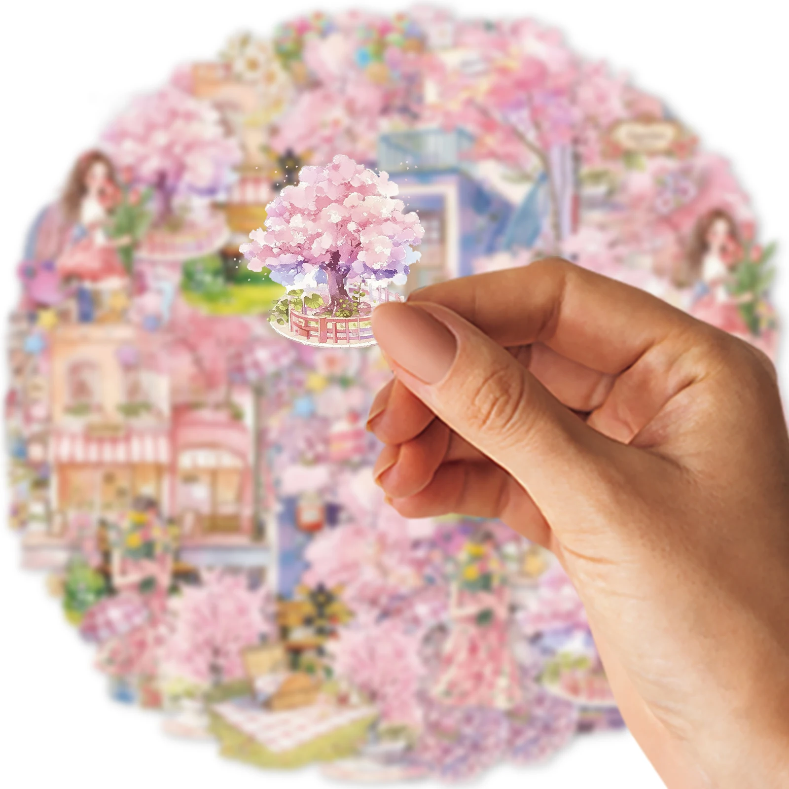 1pcs First Love Cherry Blossom Character PET Tape Sticker Aesthetic for Laptop Luggage Stickers Scrapbooking Rooms Decoration