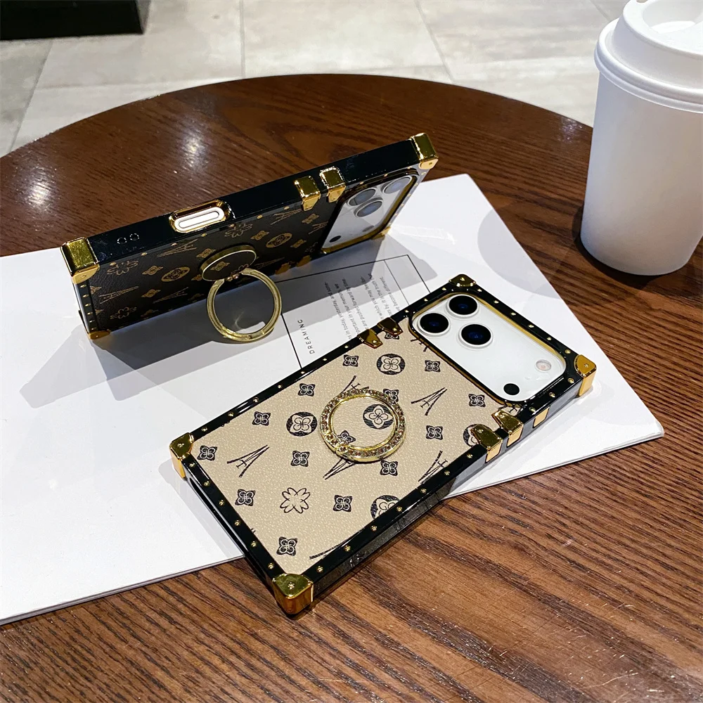 Pu Leather Flower Phone Case With Ring Stand For Apple Iphone_voghion.com