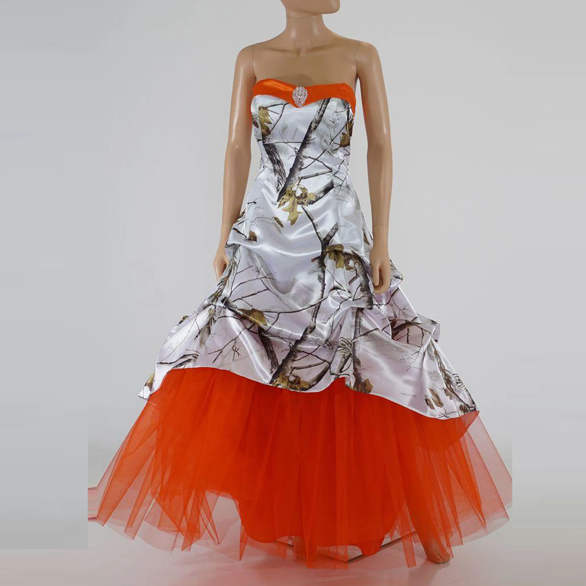 New Orange Skirt White Camo Wedding Dresses Lace Up Back Camouflage