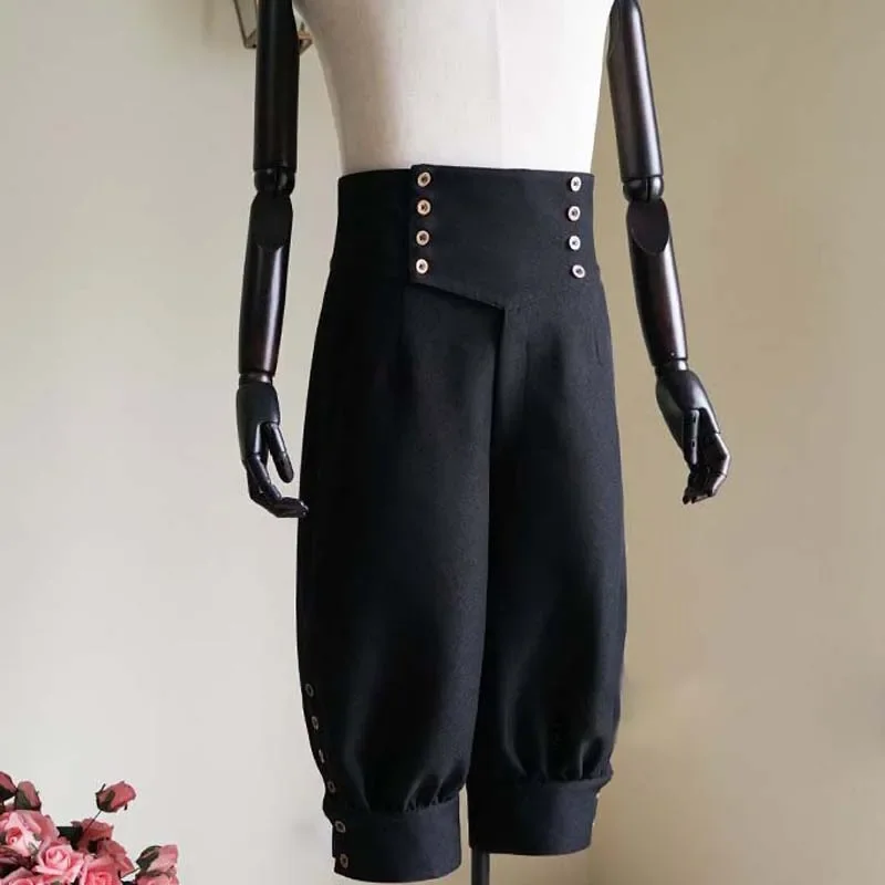 Gothic Steampunk High Waist Short Riding Breeches Black Lady Ouji Lolita Boystyle Trousers Riding Pants Unisex Biker 7 Pants.