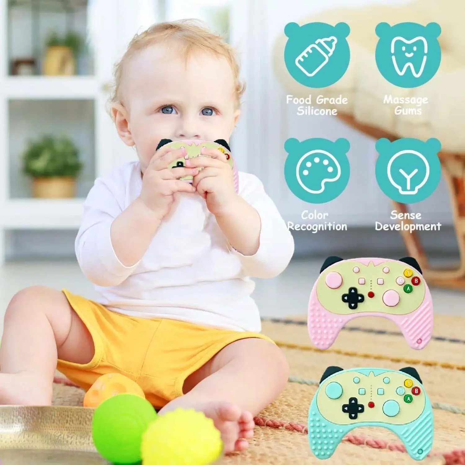 1Pcs Silicone Baby Teething Toys, Soothe Teething Pain, BPA Free Cute and Colorful Newborn Chew Toys, Teething Essentials 3