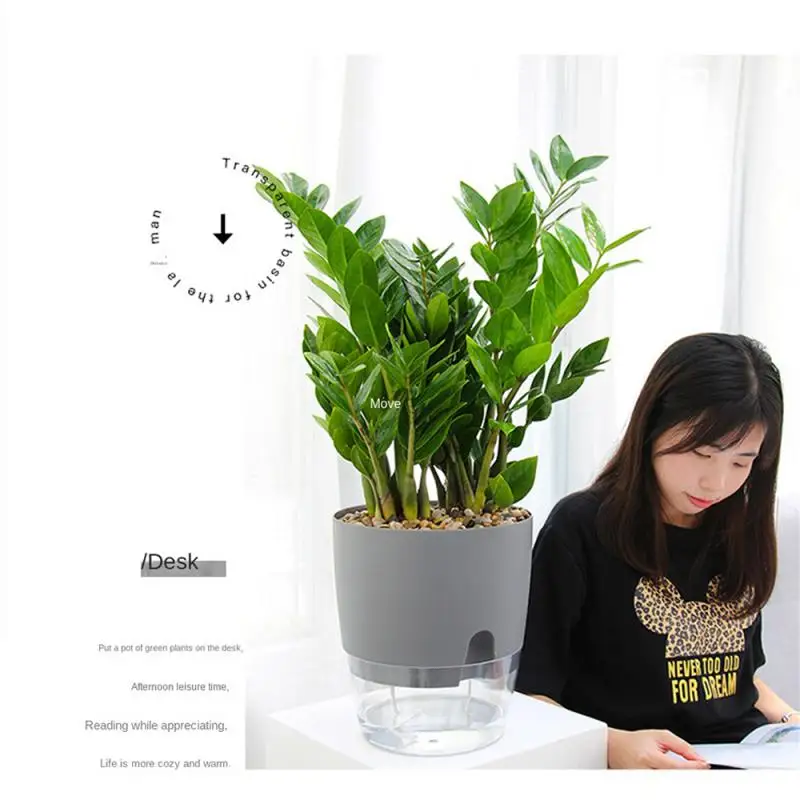 Transparent Double Layer Plastic Flower Pot Self Watering Cotton Rope Watering With Injection Port