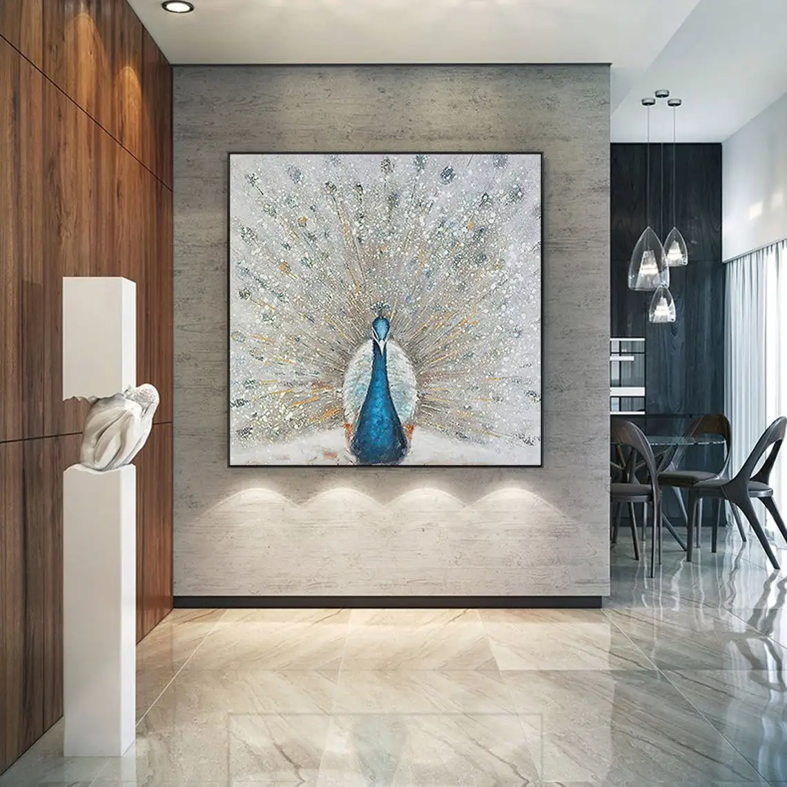 Pintados à mão pavão pintura a óleo sobre tela grandes pinturas abstratas  figura parede original animal paisagem arte da parede decoração de casa -  AliExpress, image size:1140x1140