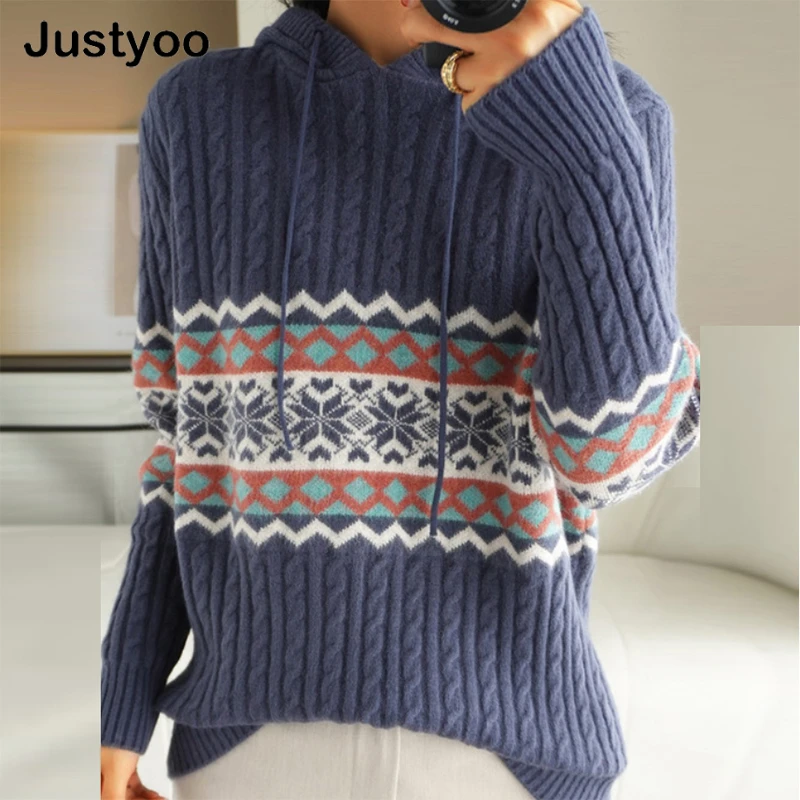 

2023 Womens Clothing Autumn Winter New Half High Collar Loose Hooded Sweater Pullovers Knitwear Top Fashion Woman Ladies Sweater