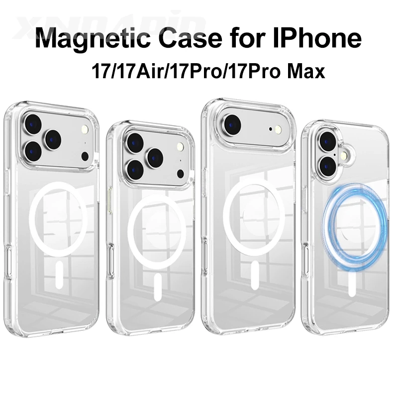 Magsafe 무선 충전 마그네틱 케이스 for iPhone 17 17Air 17Pro Max, 충격 방지 투명 쉘 PC 클리어 커버 (아이폰17용)
