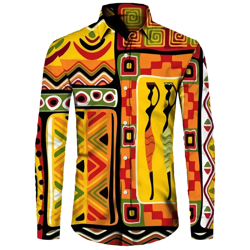 thumbnail image 1 of Camisa con botones para hombre nueva, camisas de manga larga con estampado africano Dashiki, ropa tradicional para parejas, ropa de calle de estilo étnico de hip hop, 1 of 5