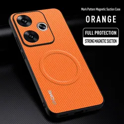 Luxury Car Magnetic Holder Shockproof Phone Case - TPU Silicone Protective Back Cover for Redmi Turbo 3 (Orange)