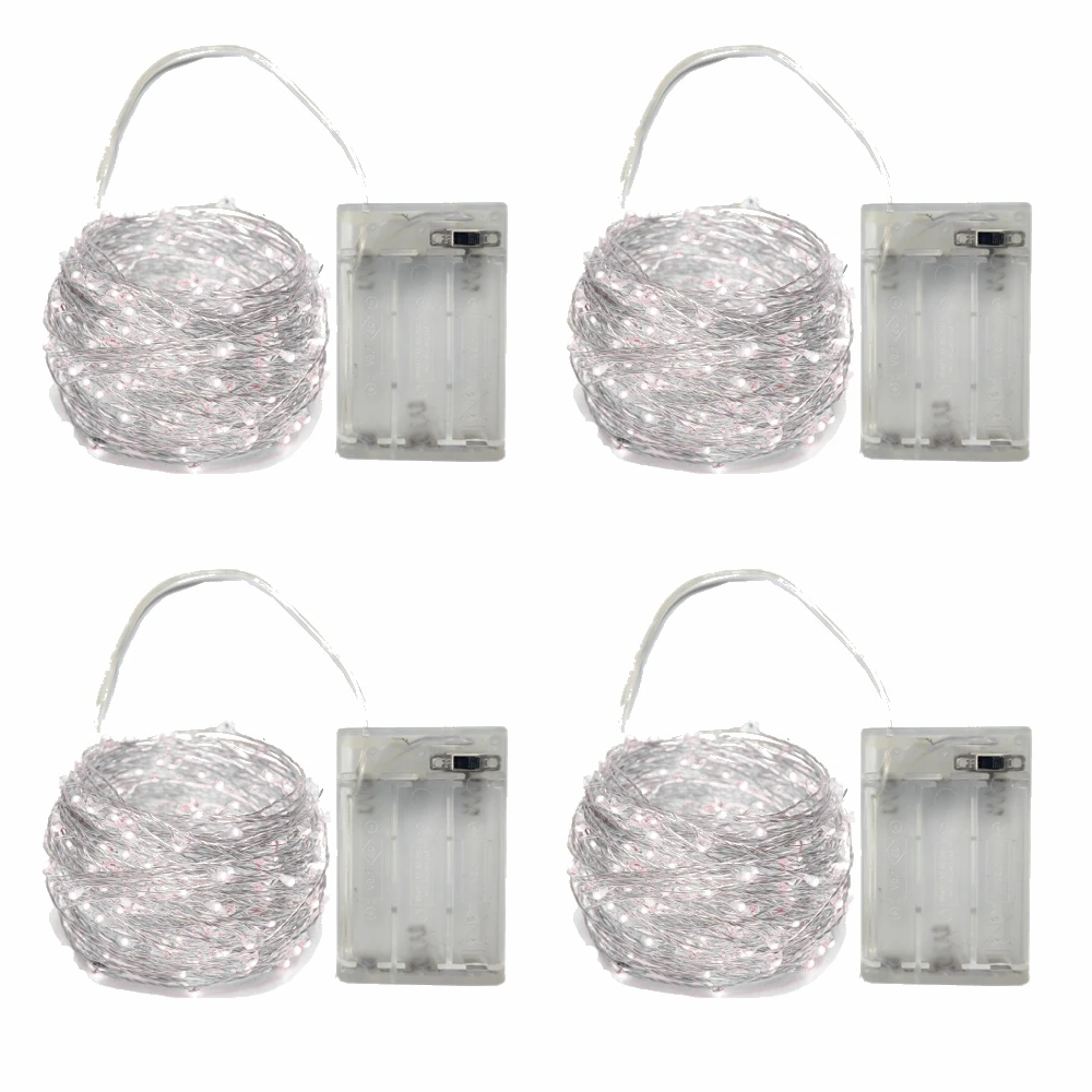 Paquete de 4 luces LED de hadas con pilas AA, cadena de luces de cobre para decoración de árboles de Navidad, fiestas, bodas y habitaciones interiores