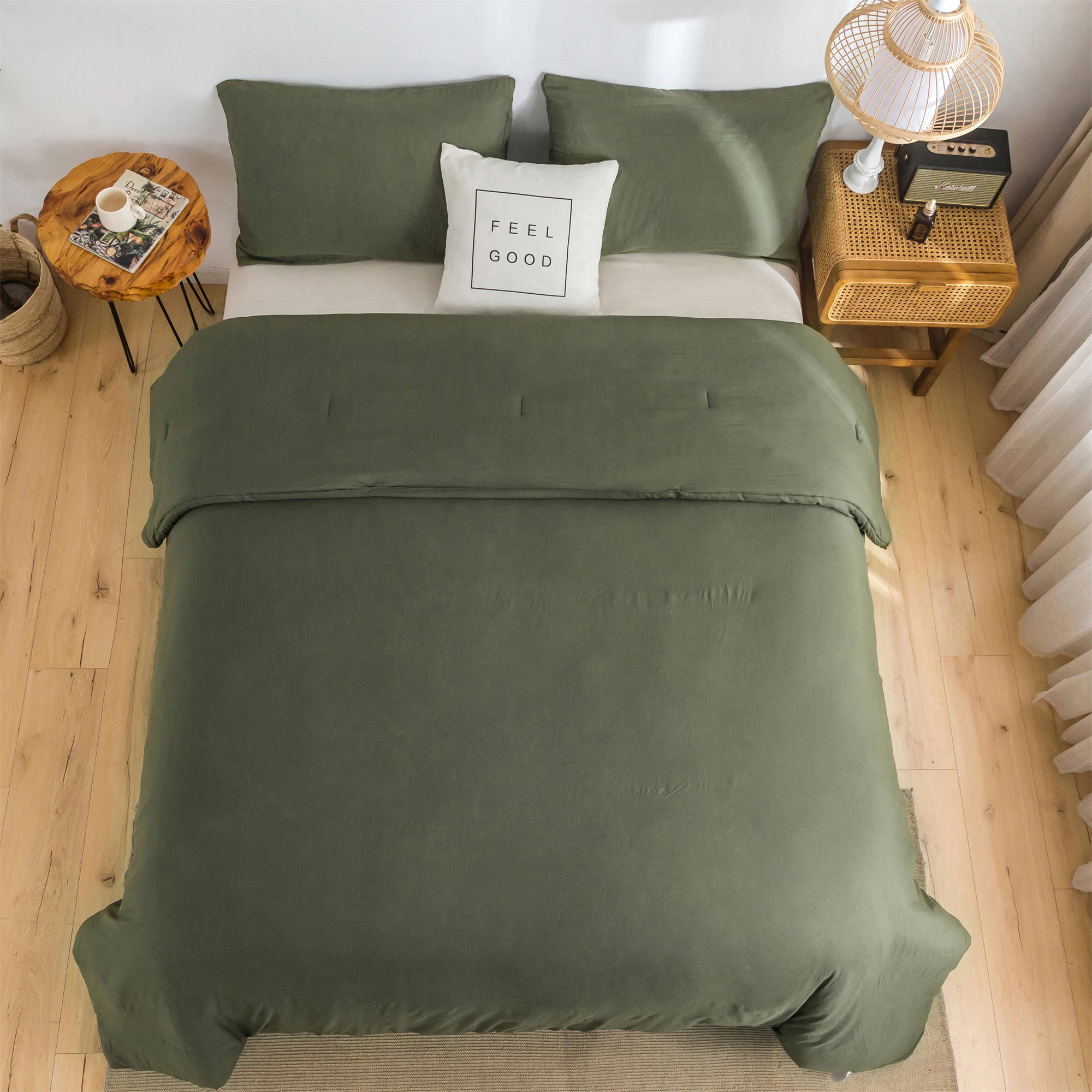 

Dark Olive green Sets California King Elegant Ultra-Soft Cozy All Season PolyCotton Fabric, with Bedding Comforter Pillow Sham
