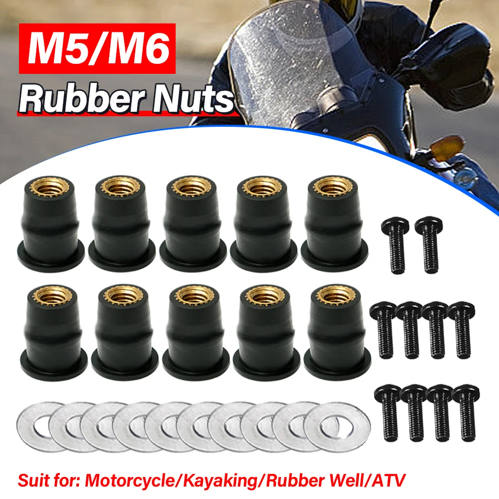 10/30PCS M5 M6 Motorcycle Windscreen Windshield Bolts Screws Metric Rubber Well Nut Fastener For Honda Suzuki Yamaha Kawasaki auto fasteners motorcycle fasteners motorcycle screws auto accessories motorcycle accessories car accessories