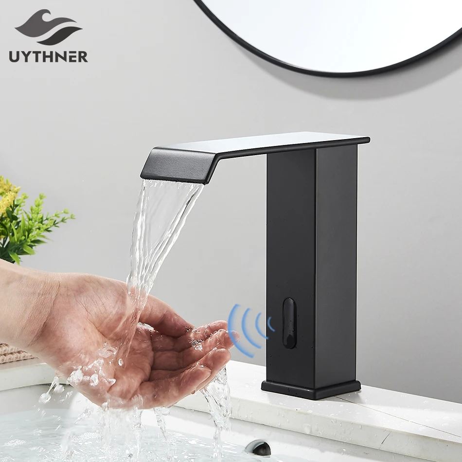 Grifo de lavabo de baño sin contacto con sensor automático con placa de  cubierta de agujero, grifos cromados, grifo de agua de baño manos libres  con