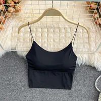 Women Crop Tops Sexy Solid Color Camisole Ice Silk Tube Top Seamless Sports Tank Top Wireless Underwear Padded Bra Bralette Vest - Image 6