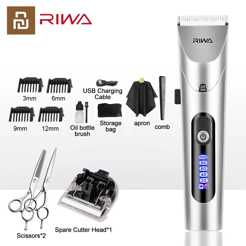 Hair Clipper Youpin RIWA Hair Clipper Professional Electric Trimmer For Men With LED Screen Washable Rechargeable Men Strong Power Steel Head