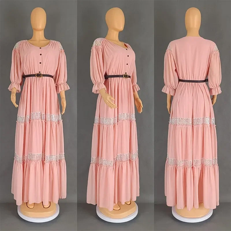 

African Dresses For Women Elegant Polyester 2024 New Muslim Fashion Abayas Dashiki Robe Kaftan Long Maxi Dress Turkish Africa