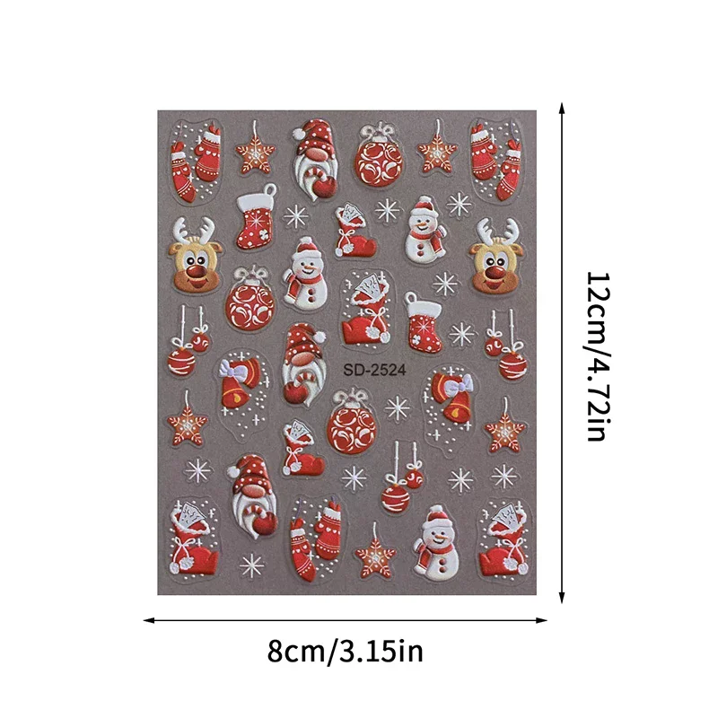 5D Embossed Christmas Nail Stickers - Tree Snowflake Elk Snowman Decals, Autumn Winter Manicure Supplies for DIY Salon Home