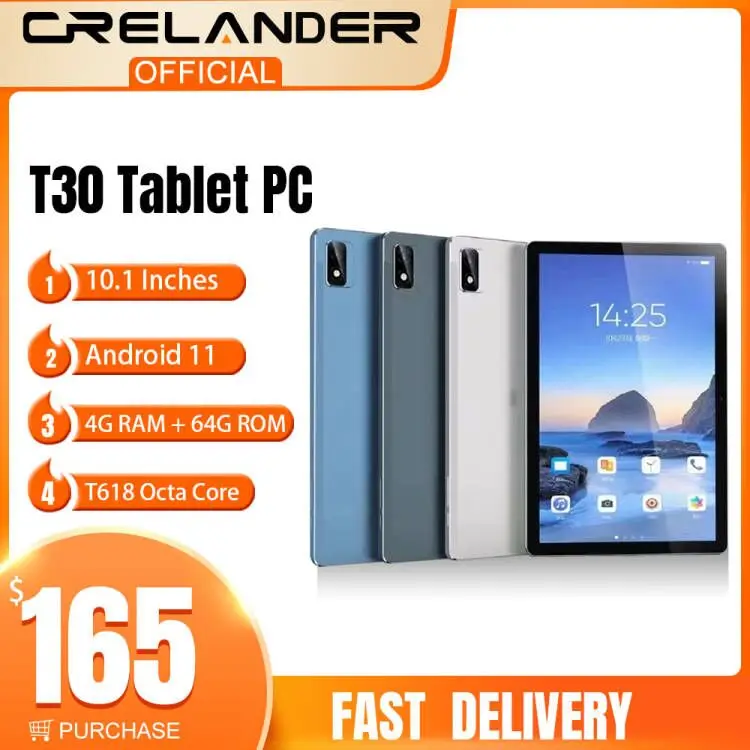 CRELANDER T30 планшет на Android, экран 10,1 дюйма, Восьмиядерный, 4 Гб ОЗУ 64 Гб ПЗУ teclast p40hd планшет на android 12 4 гб озу 64 гб пзу экран 10 1 дюйма