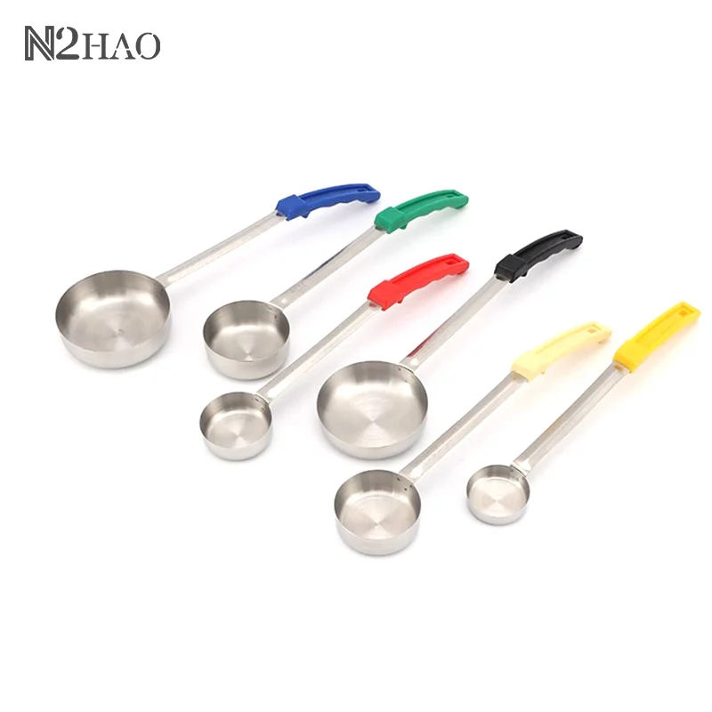 Stainless Steel Sauce Spoon Long Rubber Handle Anti-Hot Pizza Spread Ladle Measuring Soup Spoon