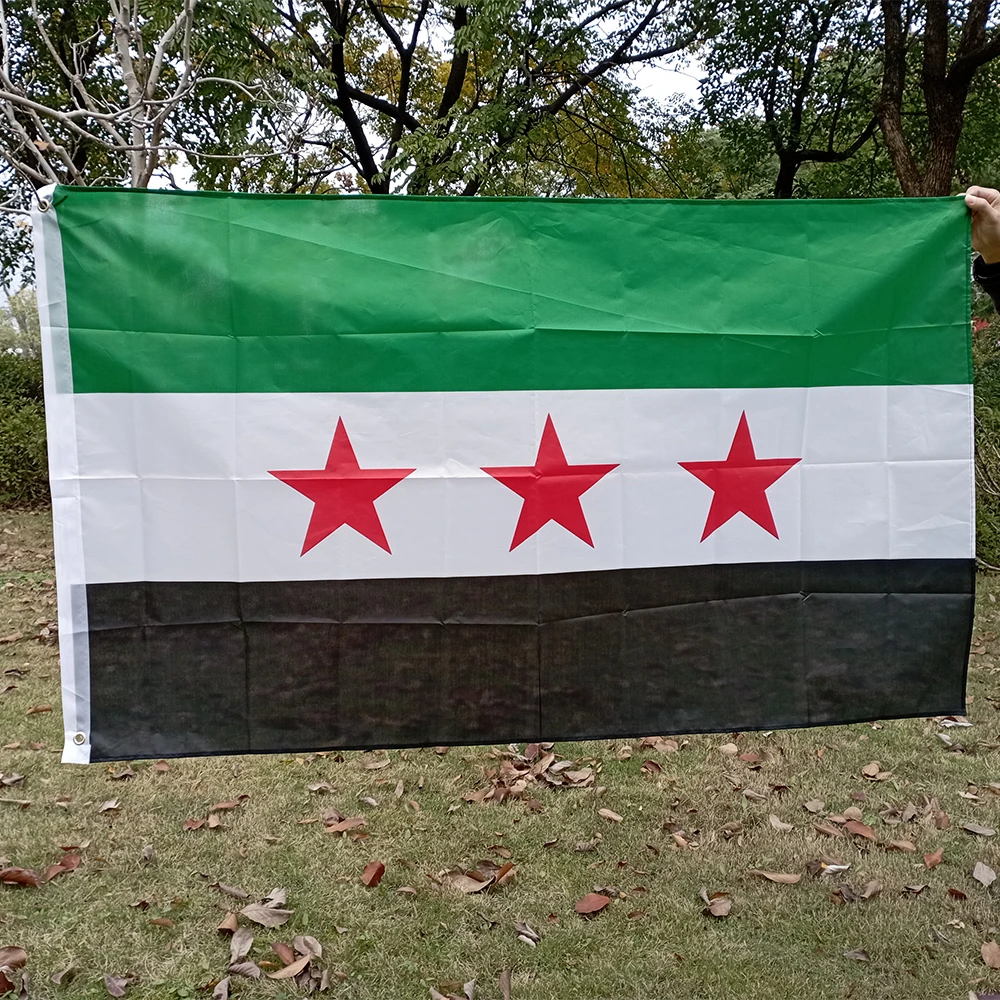 Aerlxemrbrae 90x150cm Syrian Flag - Three Star Design Banner