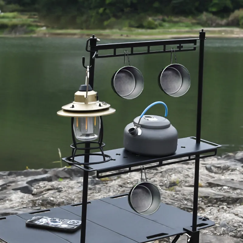 camping-desktop-storage-rack-portable-folding-outdoor-bracket-shelf-barbecue-lamp-stand-picnic-with-hook-cutlery-pot-pan-tool