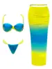 Underwire Bikini Swimsuit with Gradient Skirt High Waist Braid Swimwear for Women 3 Pcs Bathing Suits Summer Female