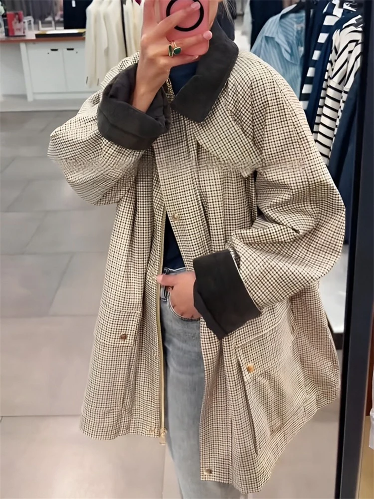 Hdimm TRAF  2023 Fashion Women Jackets Chic Turn-down Collar Jacket Coat with Metal Buttons Female Vintage Casual Coat Outerwear