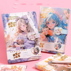 Cartoon Cute Beautiful Girl Notebook Color Page Illustration Hardcover Diary Student Notepad Roseate Young Girl Heart Series