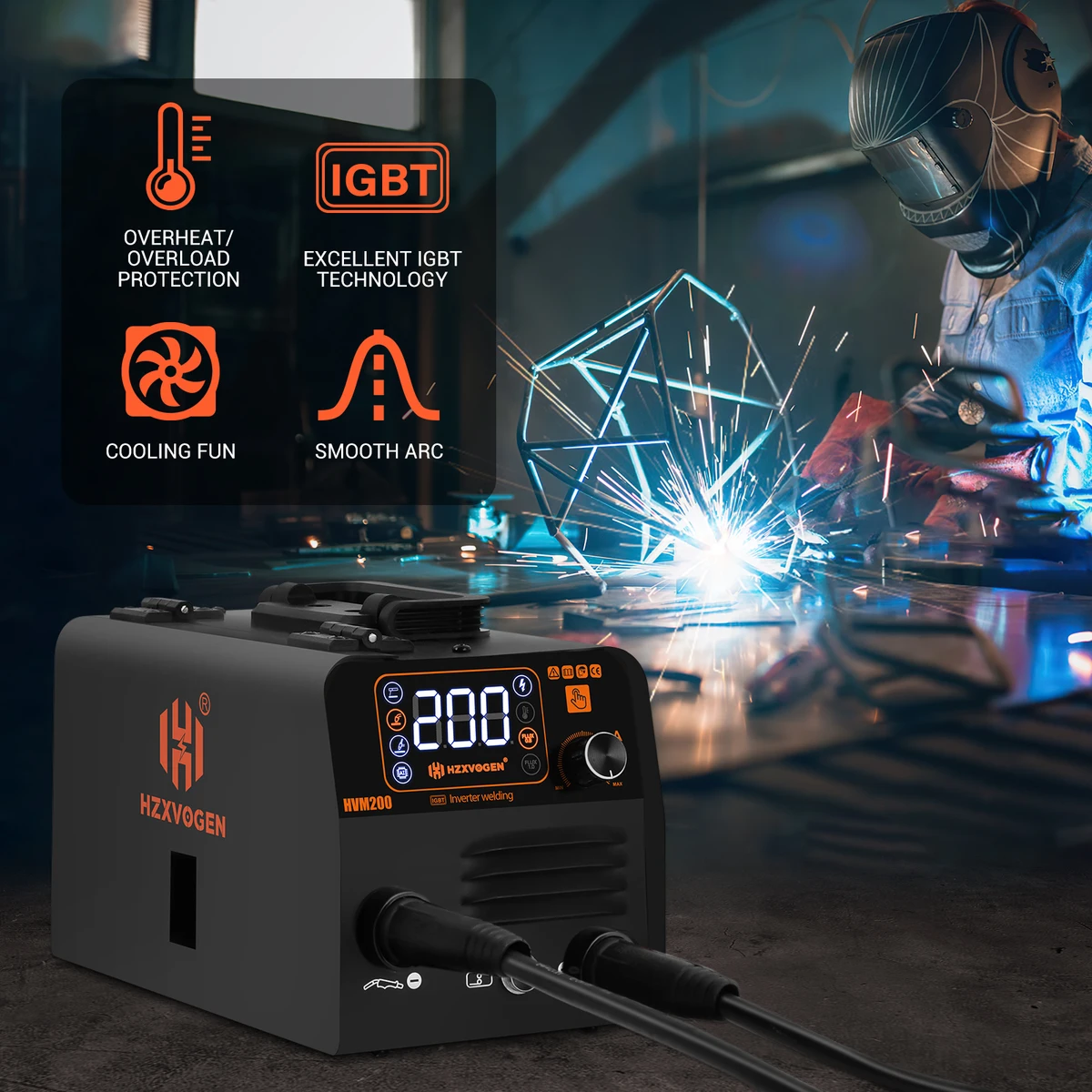 HZXVOGEN 3 in1 MIG/TIG/MMA Semi-Automatic Welding Machine HVM200 Inverter Welder Synergy Tool Non Gas For Gasless Iron Soldering — view 3
