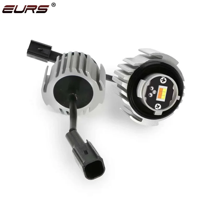 2pcs LED 안개등 전구 자동차 DRL 헤드라이트 듀얼 컬러 화이트 옐로우 도요타 랜드 크루저 300 2021 2022 2023에 적합
