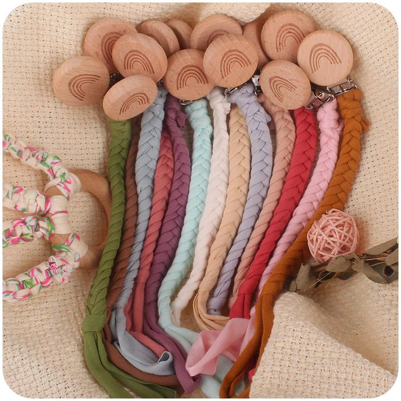 

Rainbow Beech Wood Pacifier Clip Holder Cotton Chain Clips Teether Toy for Baby Chew Rattles Mobiles Newborn Nursing Accssories
