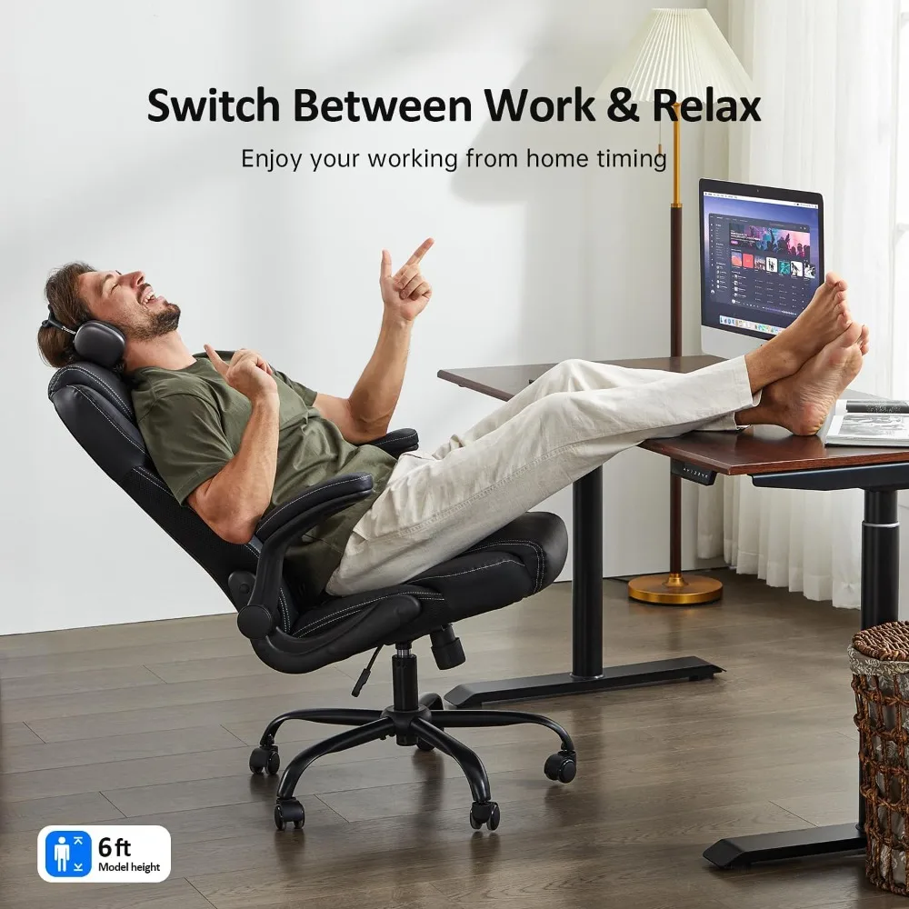 "premium ergonomic leather office chair with adjustable arms and lumbar support for home desk"