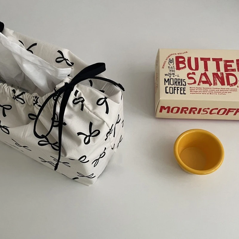 Bow Drawstring Tissue Bag Storage Case Home Organizer