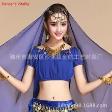 New Women's Belly Dance Costume Chiffon Lantern Short sleeve Gold Coins Tops & Tees Indian Clothing Belly Dance Tops 