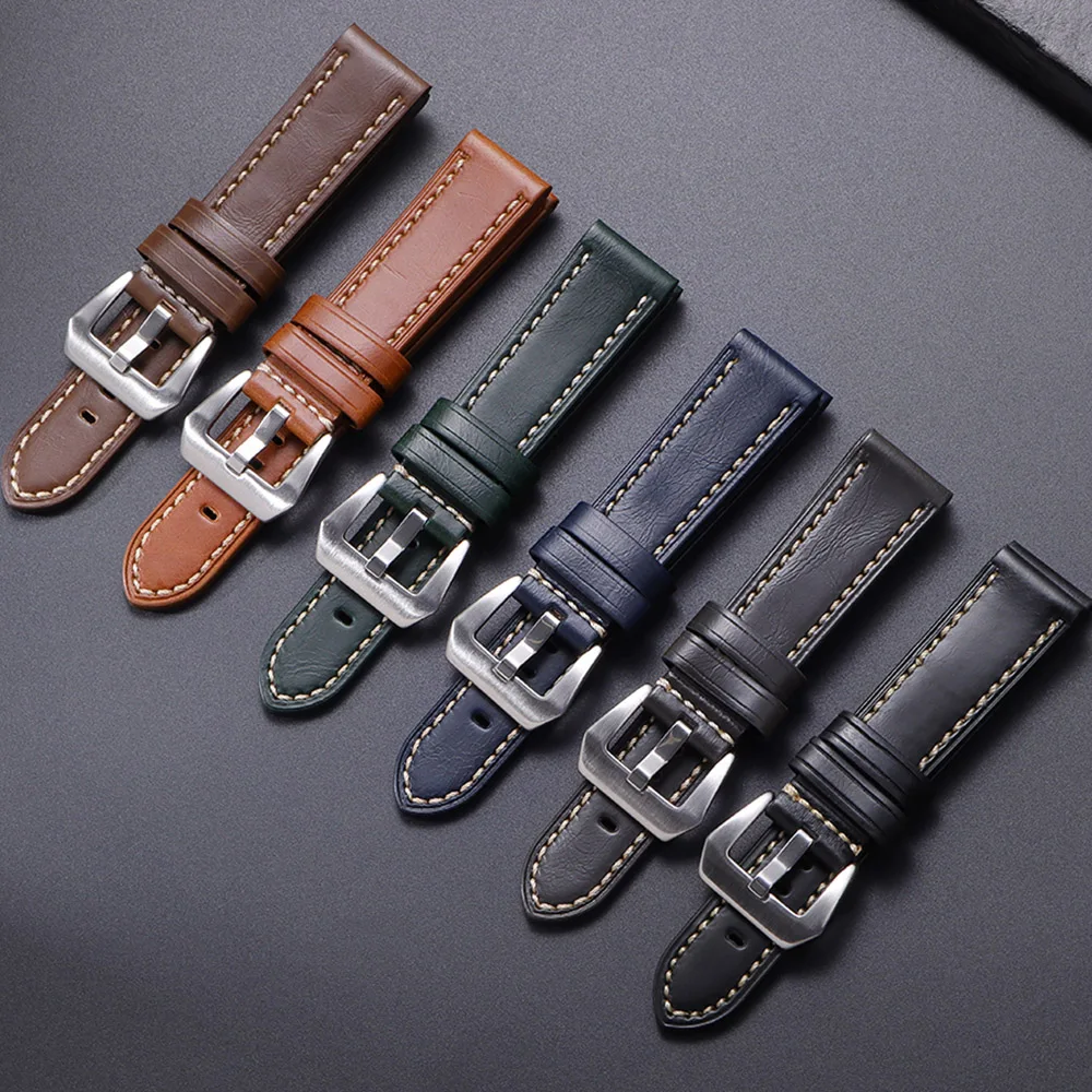 Handcrafted Crazy Horse Leather Watch Strap - Black, Blue, Brown Options