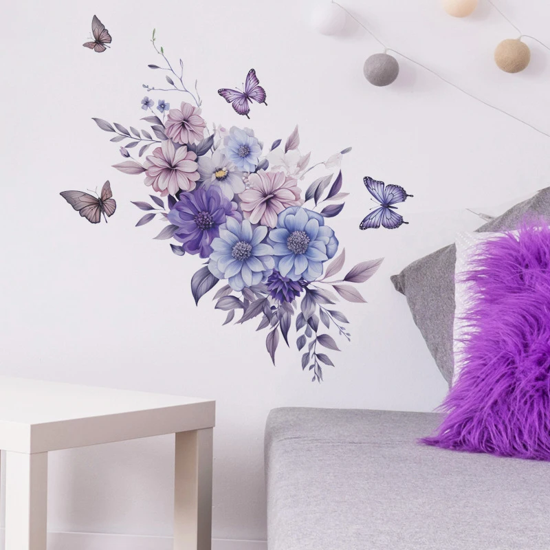 Large Blue Purple Pink Flowers Wall Stickers Floral Rose Peony Sunflower  Butterfly Bedroom Wallpapers Vinyl Art Decal Home Decor - AliExpress