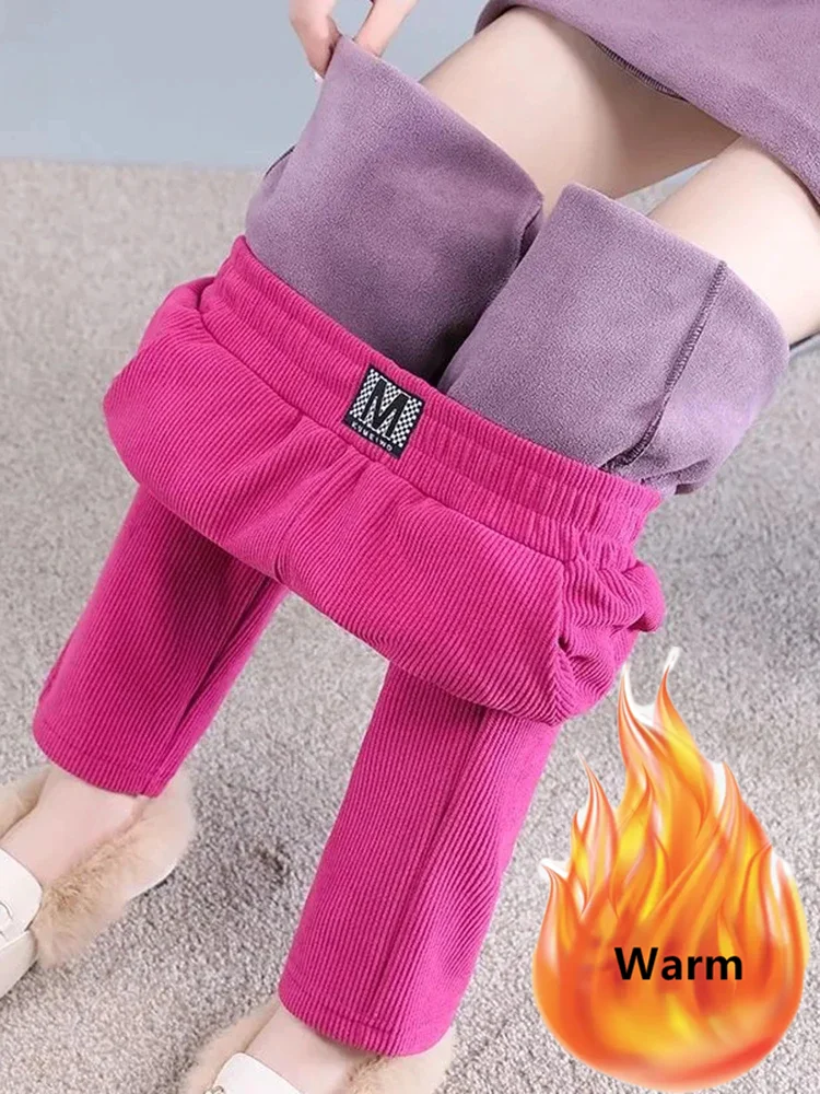 

Oversized 5XL Velvet Winter Straight Pants Ankle-length 100kg Plush Warm Thicken Women Pantalones High Waist Snow Wear Spodnie