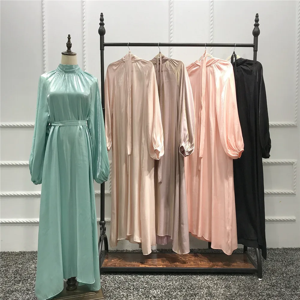

Abaya Дубай блестящее мягкое мусульманское платье хиджаб с пышными рукавами женское вечернее платье Среднего Востока Турция женское мусульманское платье абайя с поясом